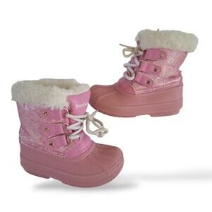 Juicy Couture SZ 8 Girls Escalon Snow Boots Pink Glitter Waterproof Flat Heel